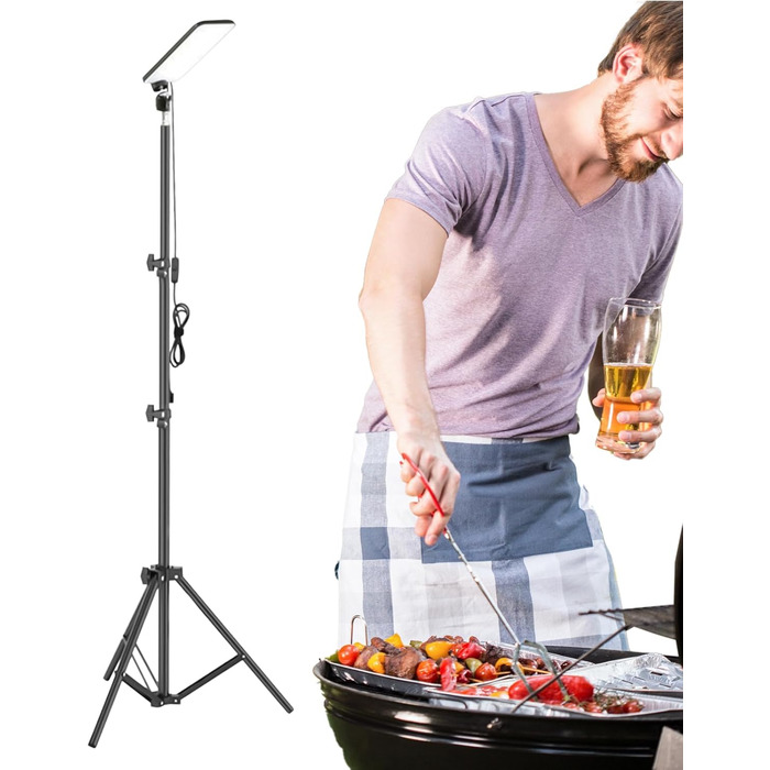 Атмосферна зона кемпінговий ліхтар, ліхтар для будівельного майданчика з високим світловим потоком Телескопічний вуличний ліхтар зі стійкою, регульований робочий ліхтар-штатив для нічної риболовлі, патіо, гаража, майстерні