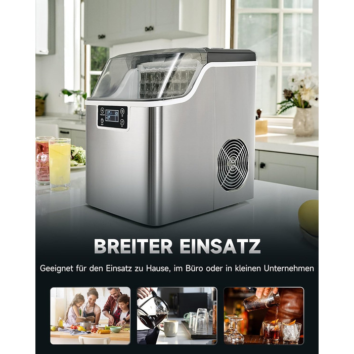 Машина для виробництва кубиків льоду Wilprep маленька з самоочисним льодогенератором 22 кг/24 години машина для морозива з РК-екраном Льодогенератор з нержавіючої сталі для офісу, ресторану, бару, кафе (щоденна продуктивність 22 кг)