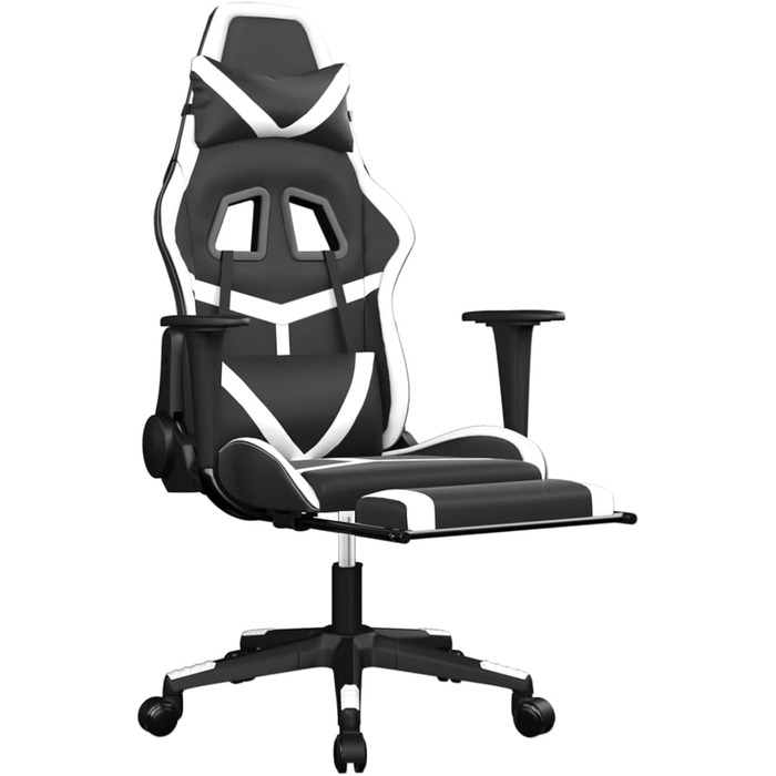 Геймерське крісло з підставкою для ніг, чорно-біле крісло зі штучної шкіри, модель 3143681