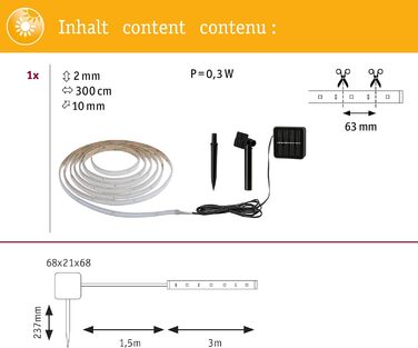 Світлодіодна стрічка сонячна 3 м з сутінковим датчиком і батареєю IP44 0,3 Вт 16 світлодіодів/м RGBY Чорний пластик, 78897