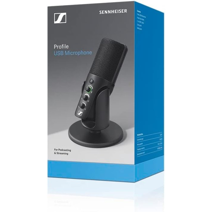Мікрофон Sennheiser Profile з конденсаторним капсюлем Plug & Play, ідеальний для подкастів та стрімінгу Настільна підставка та кабель USB-C 1,2 м у комплекті Чорний (700065)