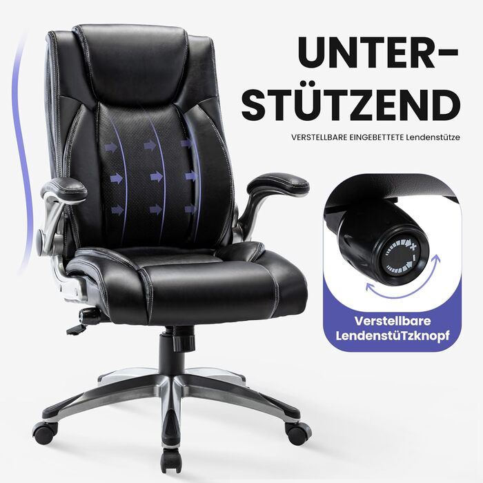 Ергономічне офісне крісло COLAMY Black-02 Classic, штучна шкіра, чорний