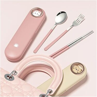 Універсальний портативний набір посуду з нержавіючої сталі 304 для подорожей та пікніків на природі, включаючи столові прибори, ложку, виделку та палички для їжі, з милою коробкою для зберігання (3 предмети)