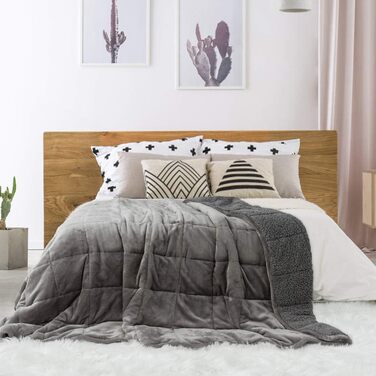 Обтяжена ковдра Sivio для дорослих, 7-кілограмова шерпа-ковдра з м&39якою фланеллю, двостороння, розмір &quotqueen-size&quot, надзвичайно тепла, затишна, пухнаста обтяжена ковдра, 150x200 см, сіра
