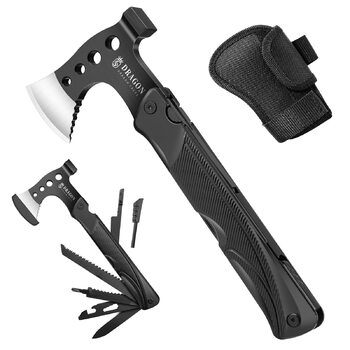 Сокира похідна DRAGON CREEK, багатофункціональний інструмент для виживання, компактна сокира з алюмінієвою ручкою 15 в 1 (молоток, пилка, ніж), міні-інструмент - подарунок для чоловіків