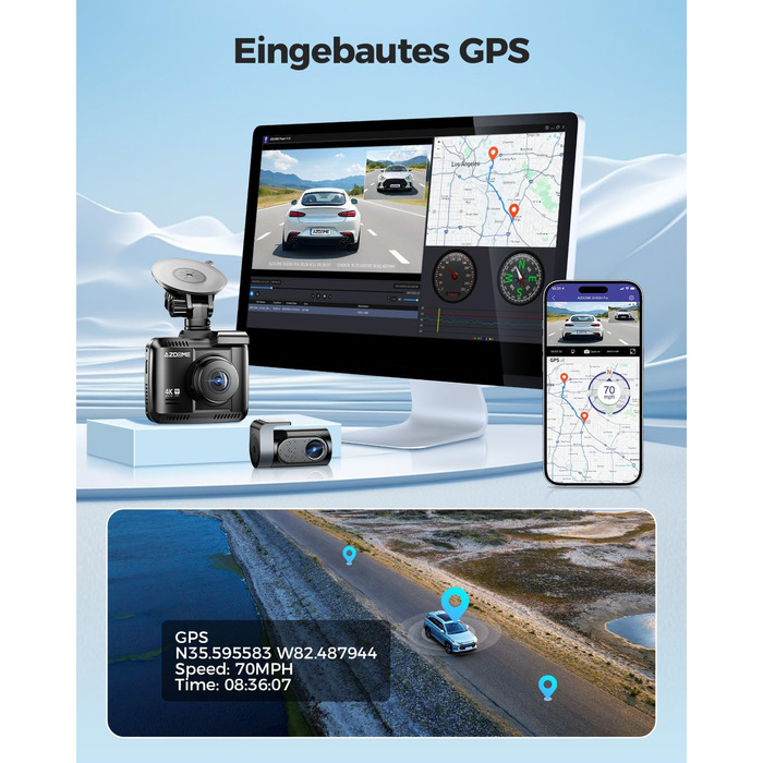 Відеореєстратор автомобільний передній задній 4K/2.5K GPS WiFi відеореєстратор зі Starvis, SD-карта 64GB, автомобільна камера, моніторинг паркування, супер нічне бачення, WDR, широкий кут 170, G-сенсор, циклічний запис, GS63H Pro