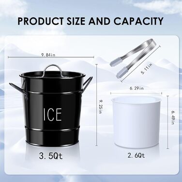 Відро для льоду tchrules з кришкою та щипцями для льоду, відро з подвійною ізоляцією з нержавіючої сталі, аксесуар для бару Мімоза