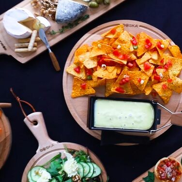 Міні раклет для двох Чайні свічки - Функціональний дизайн Темне дерево зі шпателем Прокат ласощів з плавленим сиром або овочами гриль Букове дерево, 2 Persons Vienna -