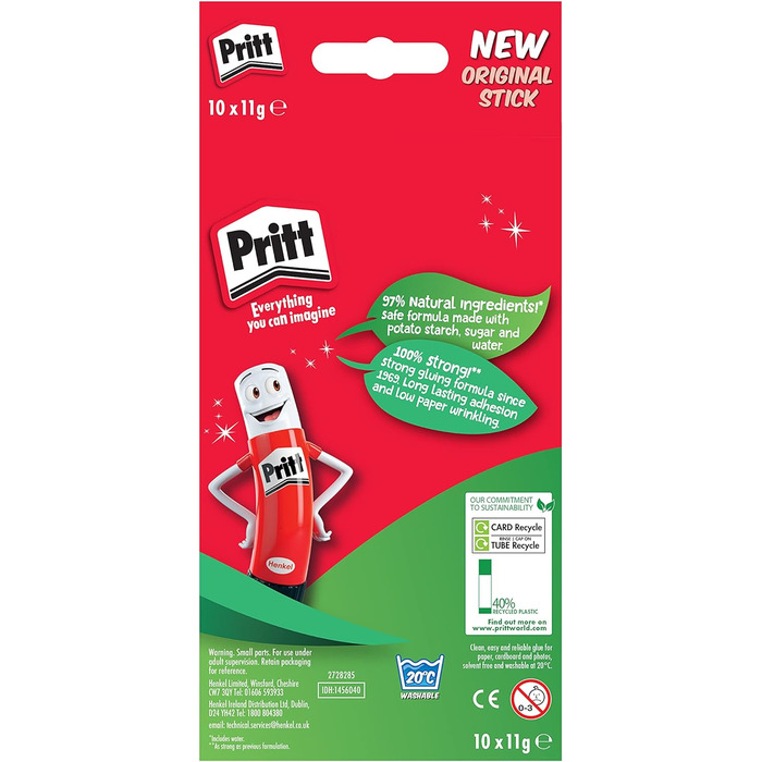 Клей-олівець Pritt Stick 1456072, твердий миється нетоксичний стандарт, 11 г 10 шт. 1 білий