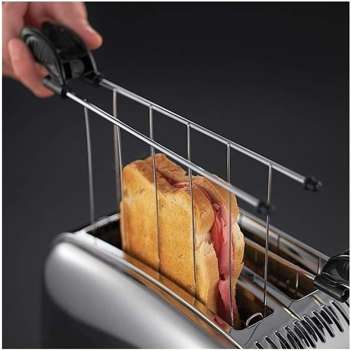 Тостер Russell Hobbs на 2 скибочки Victory з нержавіючої сталі (надширокі слоти для тостів, включаючи підставку для булочок, 6 рів