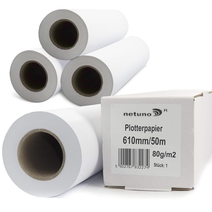 Рулони плотерного паперу, білого, 80 г, 610 мм x 50 м, 50 мм, 2-дюймовий сердечник, матові рулони для малювання, стандартний струменевий рулон для широкоформатних принтерів, копіювальних апаратів, креслень, технічних креслень, інженерного паперу, CAD, 610