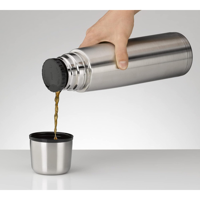 Л, термопляшка з нержавіючої сталі з чашкою для пиття, повністю герметична з кришкою, що закручується, зберігає напої гарячими, не залишає відбитків пальців, довговічна, можна мити в посудомийній машині, без BPA, 1000 мл, 1.0