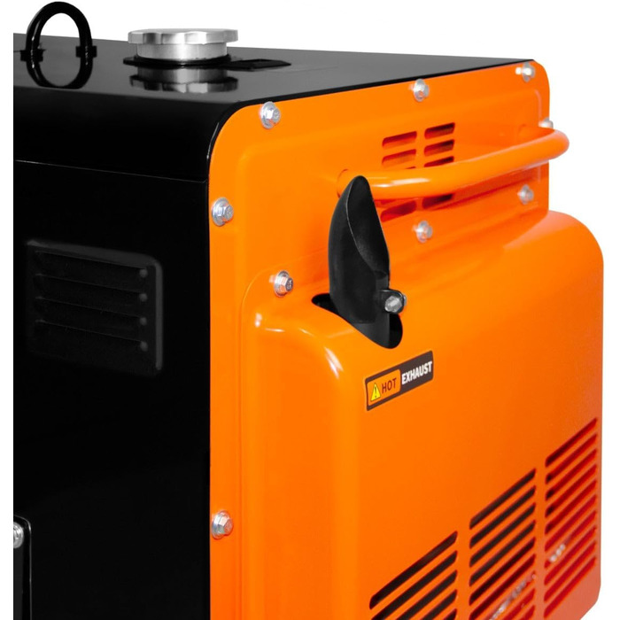 Дизельний генератор, безшумний аварійний генератор, однофазний двигун 230 В 6500 Вт 13 к.с., електричний стартер 115 В, сталь з чорним порошковим покриттям, місткість 20 л, інструменти та лійка