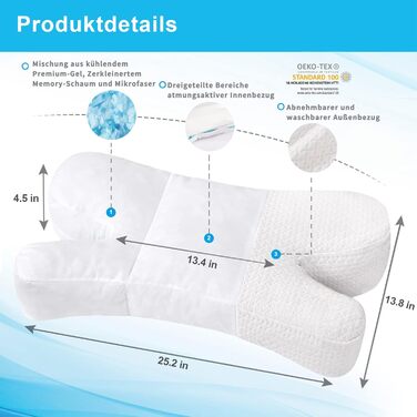 Подушка проти зморшок, подушка для сну на боці, подушка з піни з ефектом пам&39яті, ергономічна подушка для шиї, подушка для сну на спині та животі, подушка для підтримки шиї Біла Звичайний білий стиль