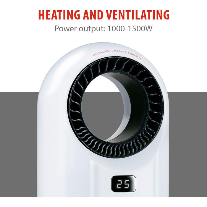 Електричний вентилятор Alpina 1500 Вт Радіатор з таймером та пультом дистанційного керування Коливальний обігрівач з функцією охолодження та обігріву 18 x 18 x 37 см, Білий