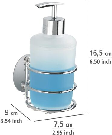 Дозатор для мила WENKO Turbo-Loc, кріплення без свердління, багаторазовий помповий дозатор з білого сатинованого пластику та хромо