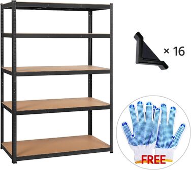 Стелаж Yaheetech для важких умов експлуатації, 180 x 120 x 60 см, 5 полиць, металева полиця, максимальне навантаження 875 кг, чорний, 180 x 120 x 60 см, чорний