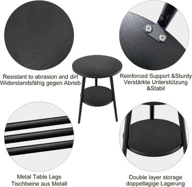 Журнальний столик KZOBYD з 2 полицями, круглий журнальний столик з місцем для зберігання, 2-ярусний диванний столик з круглими полицями, дерев&39яна тумбочка зі сталевим каркасом, 38 x 55 см (без зарядної станції, чорний) Чорний без зарядної станції