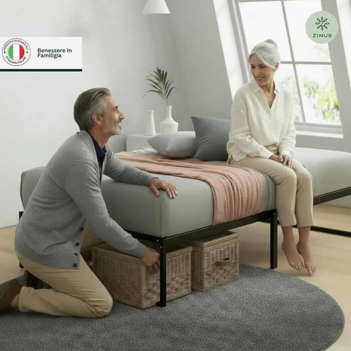 Ліжко Zinus Lorelai 120 x 190 см Каркас ліжка висотою 35,5 см з місцем для зберігання речей під ліжком Ліжко з металевою платформою Чорне