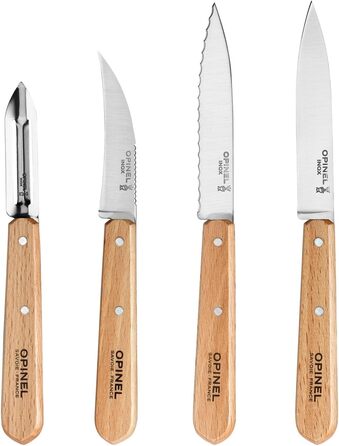 Різнокольоровий, 001300 Estuche Esenciales Mango de haya barnizada Natural N 112 patatero N113 dentado N114 cuchillo para verdura