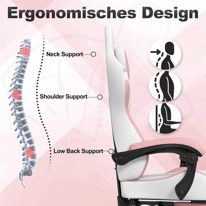 Ігрове крісло HENGMEI Ергономічне комп&39ютерне крісло Масажне ігрове крісло Офісне крісло Поворотне крісло з масажною поперековою подушкою, підставкою для ніг, м&39якими підлокітниками Підголівник Настільне ігрове крісло, рожеве - шорстка поверхня