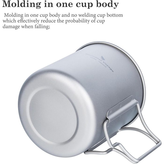 Титанова кемпінгова каструля Boundless Voyage 420 мл з кришкою, складною ручкою, надлегкою титановою чашкою, кавовою чашкою Ti1544B Ti1544b-r