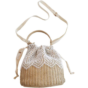 Солом'яні сумки через плече, жіноча сумка з верхньою ручкою літня пляжна сумочка через плече