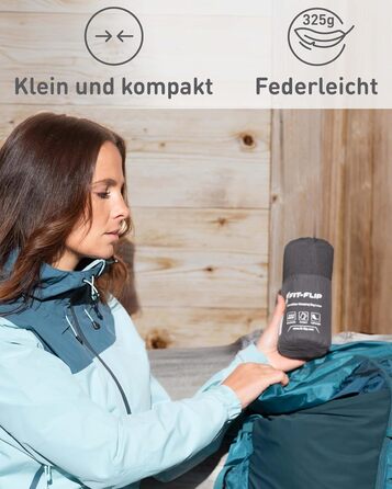 Підкладка для спального мішка Fit-Flip з бавовни або мікрофібри - надлегкий внутрішній спальний мішок - тонкий дорожній спальний мішок - компактний, маленький та шовковисто-м&39який - підкладка для спального мішка з кишенею для подушки, бавовна, темно-сір