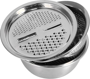 Таз з нержавіючої сталі QANYEGN з теркою, багатофункціональний кошик для зливу, терка для овочів, чаша для салатниці для кухонного інструменту (натуральний колір)