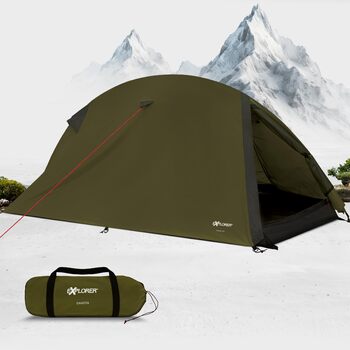 Намет EXPLORER Dakota на 1-2 особи, малий розмір у спорядженні, надлегкий, для подорожей на велосипеді або мотоциклі, 1-2 особи, водяний стовп 3000 мм, з окремим внутрішнім наметом, водонепроникним підлоговим покриттям, для піших прогулянок, трекінгу, кем