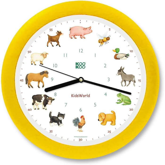 Дитячий годинник KOOKOO KW4000 KidsWorld (жовтий), Ферма з 12 реальними звуками тварин, кварцовий механізм, 34 см