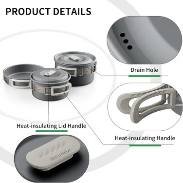 Набір посуду для кемпінгу Naturehike, каструля для 2-7 осіб, для кемпінгу, походів на свіжому повітрі, пікніків, барбекю (2-4 особи)