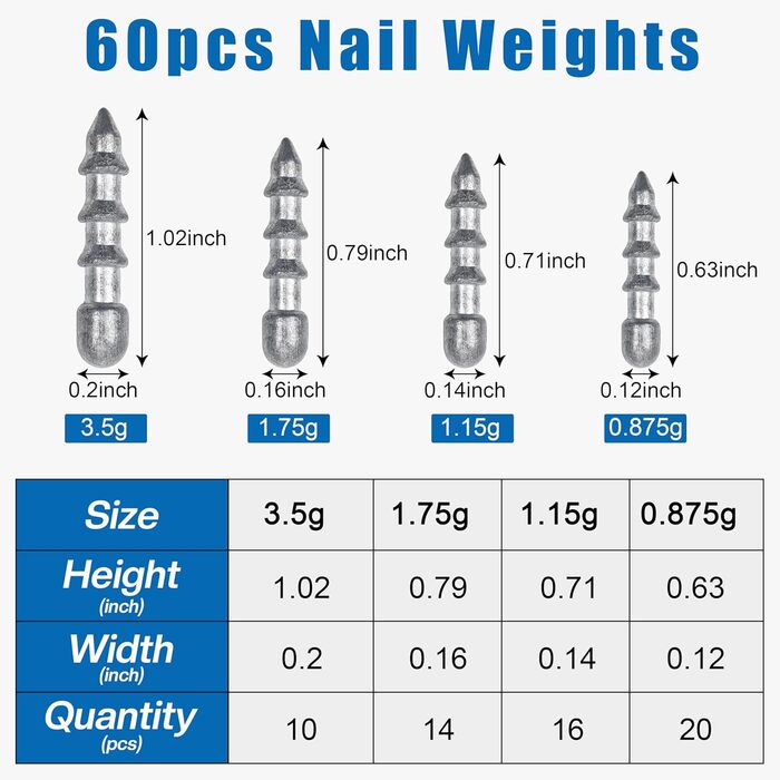 Набір рибальських цвяхів-вантажів, 60 предметів, цвяхи-вантажики для лову окуня, вставні грузила, черв&39яки, набір, рибальські цвяхи-вантажики для м&39яких пластикових приманок, Wacky Rig, ловля окуня