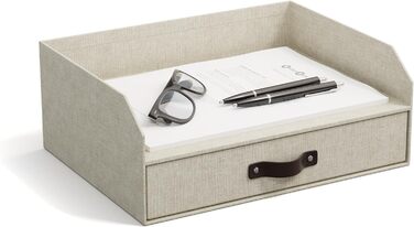 Лоток для листів BIGSO Walter з вбудованою шухлядою практичне місце для зберігання листів, документів тощо система організації з ДВП з папером, що імітує лляну тканину бежевий