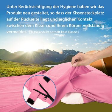Підкладка для спального мішка, надлегкий шовковий спальний мішок для подорожей, підкладка для спального мішка 2-в-1, зручний та м&39який спальний мішок, невеликий розмір упаковки, виготовлений з мікрофібри, ідеально підходить для походів, готелів, рожевий