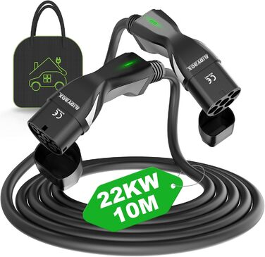 Сумісний із моделлю S/3/X/Y, e-Golf/e-UP/ID.3, i3/i8, EQC/EQS, 2 22KW Three Phase 10M Type 2 to Type 2 EV Charger 32A