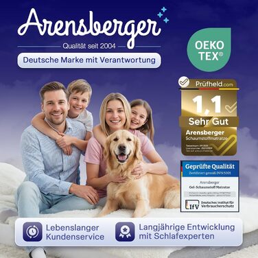 Матрац Arensberger LINA 90x200 см, висота 11 см Гелева піна NANOCELL Середньої жорсткості H3 Преміальний чохол 240 г/м Можна прати при 60C Матрац з холодної піни 90x200 Рейтинг 1.1 Сертифіковано Oeko-Tex 90 x 200 см 11 см