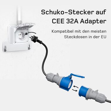 Зарядний кабель тип 2 CEE штекер 7.4кВт 1-фазний6м6-32А з регульованою потужністю зарядки, зарядний пристрій для електромобілів та