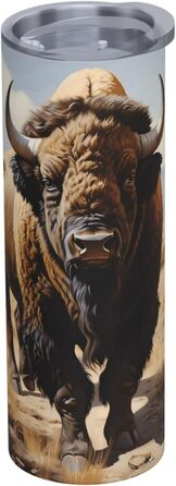 Кухоль з прямою трубочкою, дизайн стадо північноамериканських бізонів, друкований, дорожній кухоль, підходить для кемпінгу, офісу та дому, 590 мл