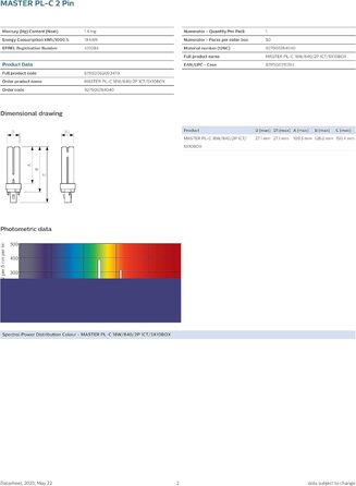 Енергозберігаюча лампа 150 мм, 10 шт., Philips MASTER PL-C 18W/840 G24d-2 2PIN (2-pin) Cold White 4000K