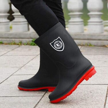 Водонепроникні гумові чоботи Pangolin для жінок та чоловіків, гумові чоботи до середини литки з нековзною підошвою, легко взувати та знімати, робочі чоботи для садівництва, роботи, подвір&39я, чорні/червоні, EU 45