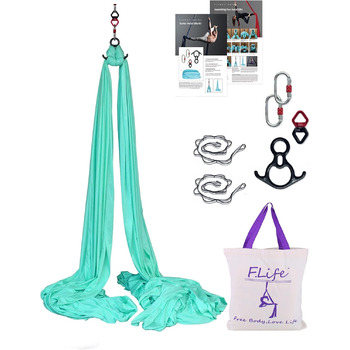 Комплект обладнання для гамака для йоги F.Life Aerial Silk, міцний, 10 ярдів, бірюзовий/гетавей, однотонні матеріали