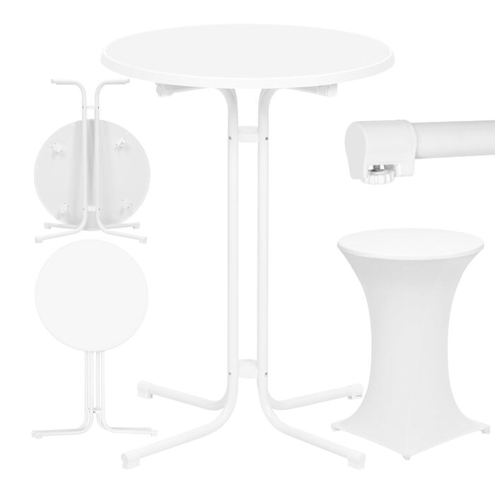 Складаний стіл WOLTU, бістро-стіл з чохлом, всепогодний круглий садовий стіл, барний стіл Ø 80 см, високий стіл 110 см, бічний столик для використання в приміщенні/на вулиці, для садових вечірок та весіль, металеві труби, білий Ø 80 см, матово-білий