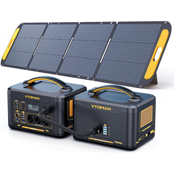 Комплект портативної електростанції VTOMAN 3096 Вт з додатковою батареєю та сонячною панеллю 200 Вт - сонячний генератор потужністю до 4400 Вт для резервного живлення дому, автономного живлення, кемпінгу, подорожей, надзвичайних ситуацій DE-Jump 2200EB200