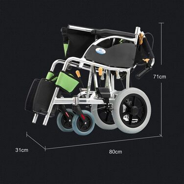 Інвалідний візок, Зручний, Легке транспортування, Розбірне портативне туристичне крісло, Товстий алюмінієвий сплав, Тачка для людей похилого віку з обмеженими можливостями, Зелений