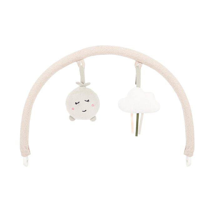 Гойдалка для немовлят PEARL до 9 кг, обертання сидіння на 360, LED-панель, Bluetooth, пульт дистанційного керування, живлення від батарейок або мережі, блок живлення з USB-кабелем, 5-точковий ремінь безпеки, дуга з іграшками