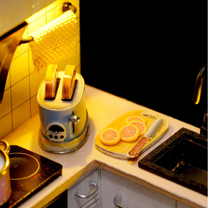 Мініатюрний будиночок для ляльок Cuteefun своїми руками для початківців, мініатюрний будиночок для ляльок, який можна побудувати самостійно, набір мініатюрних будиночків з інструментами, набір для ремесел дерев&39яний будиночок (кухня)