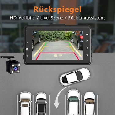 Відеореєстратор автомобільний передній і задній, подвійна автомобільна камера з SD-картою, FHD 1080P, 3-дюймовий IPS екран, нічне