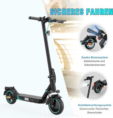 Електросамокат з допуском до дорожнього руху (ABE), Макс. 20 км/год, Зручна амортизація, Підключення до APP, Складаний, Світлодіод