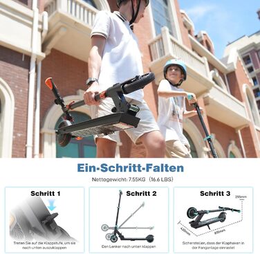 Дитячий електросамокат RCB R15 (8-12-16 років) - до 20 км/год, максимальний запас ходу 16 км, складний електросамокат для дітей, подарунок для підлітків, чорно-синій